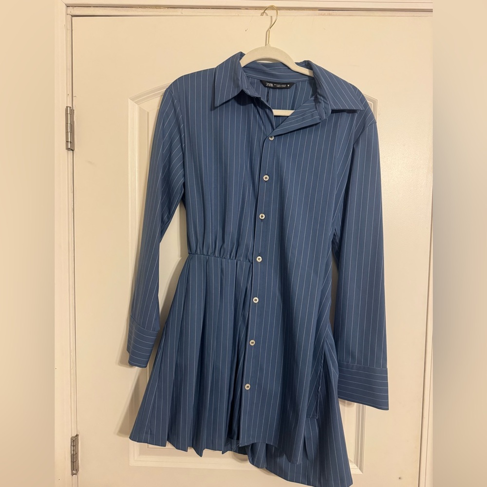 Zara Blue and White Pinstripe Shirt